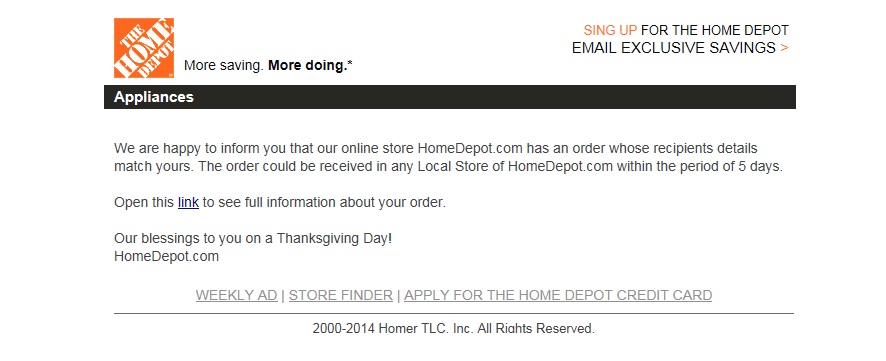 Home Depot fake invoice